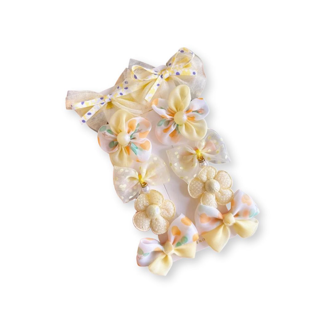 Lot 10 pinces à cheveux bébé filles avec fleurs & nœuds – 1 à 3 ans Jaune - Chic & Coquette