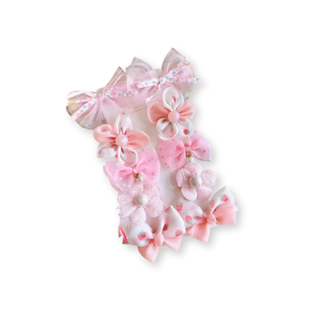 Lot 10 pinces à cheveux bébé filles avec fleurs & nœuds – 1 à 3 ans Rose - Chic & Coquette
