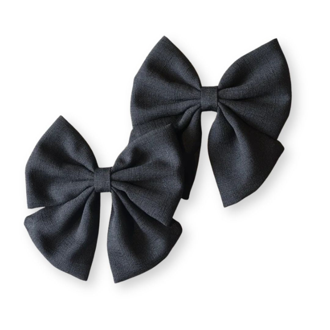 Barrette bébé grand nœud papillon en lin – 10 coloris unis Cyan - Chic & Coquette