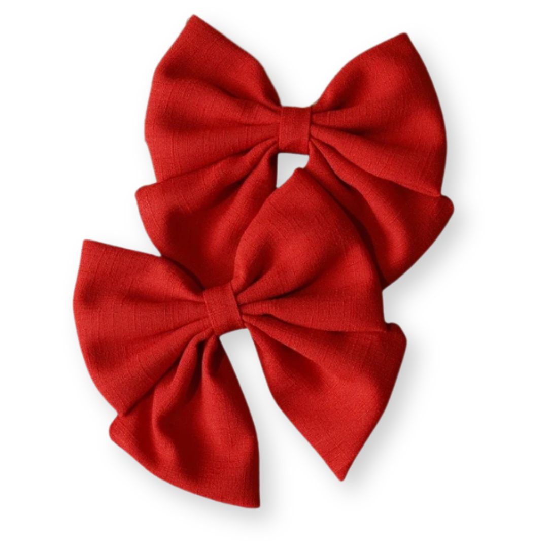 Barrette bébé grand nœud papillon en lin – 10 coloris unis Rose pale - Chic & Coquette