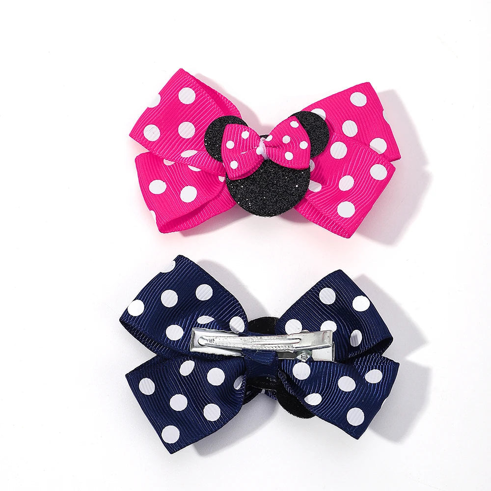 2 barrettes bébé fille avec nœuds à pois – style Mickey & Minnie Rose-Blanc - Chic & Coquette