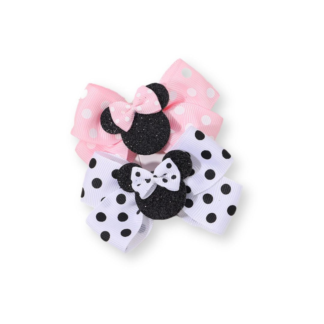 2 barrettes bébé fille avec nœuds à pois – style Mickey & Minnie Rouge-Rose - Chic & Coquette