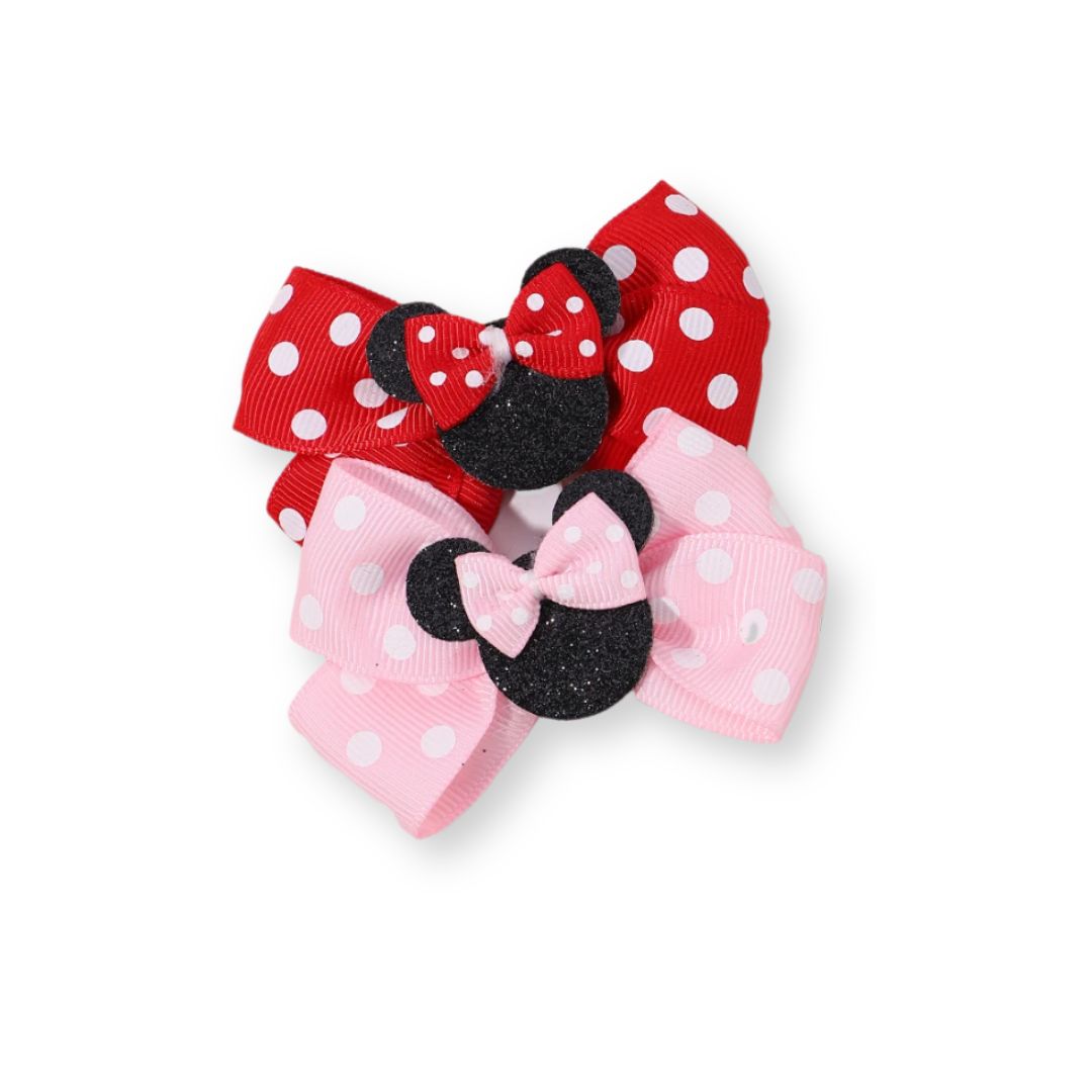 2 barrettes bébé fille avec nœuds à pois – style Mickey & Minnie Rouge-Bleu marine - Chic & Coquette