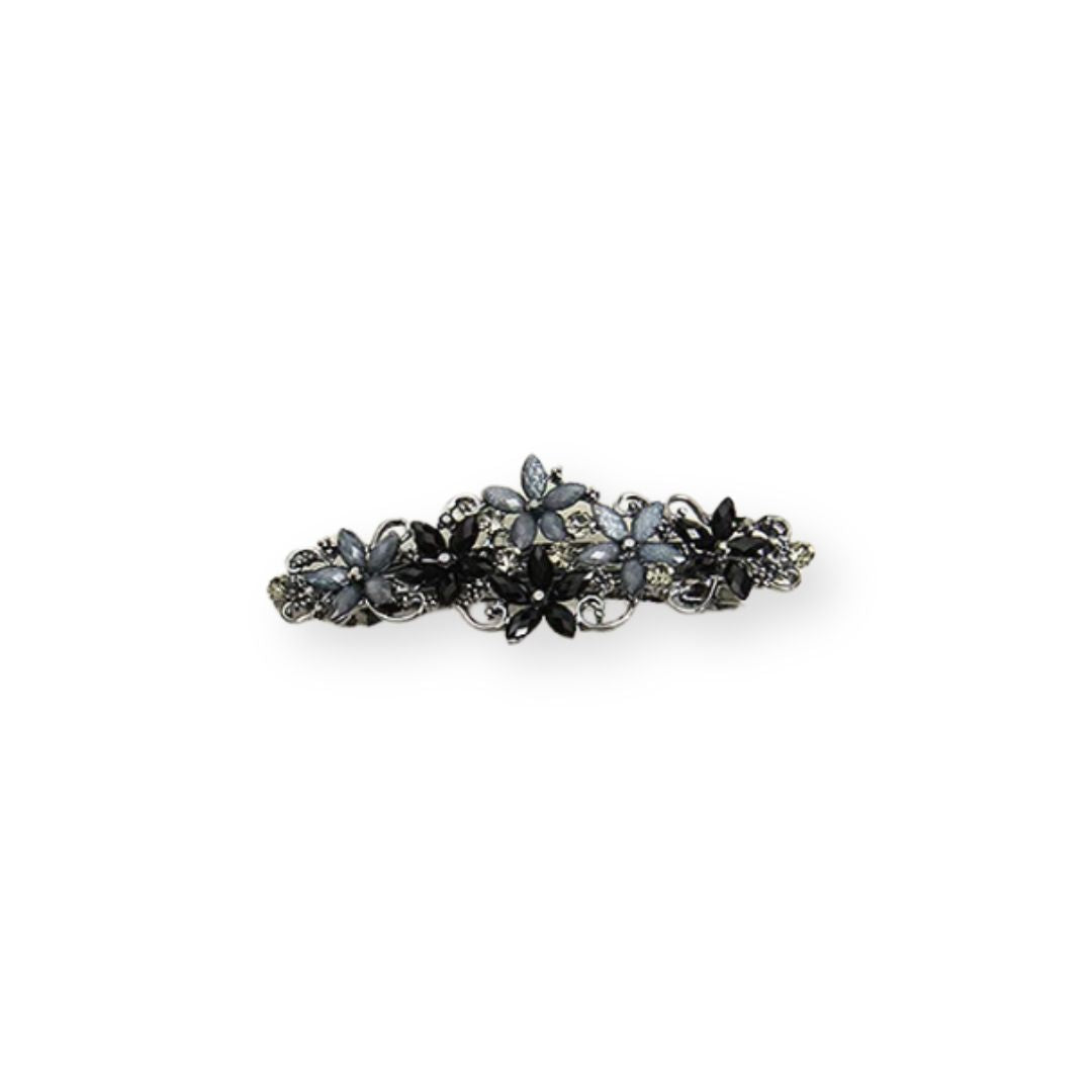 Barrette cheveux orné de fleurs en cristal Bleu-Noir - Chic & Coquette