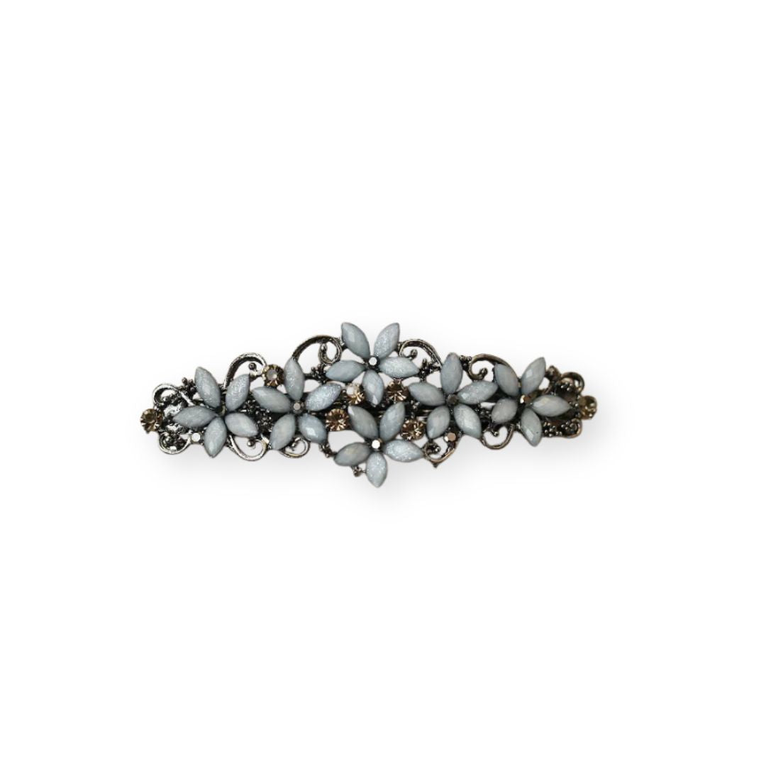 Barrette cheveux orné de fleurs en cristal Gris - Chic & Coquette