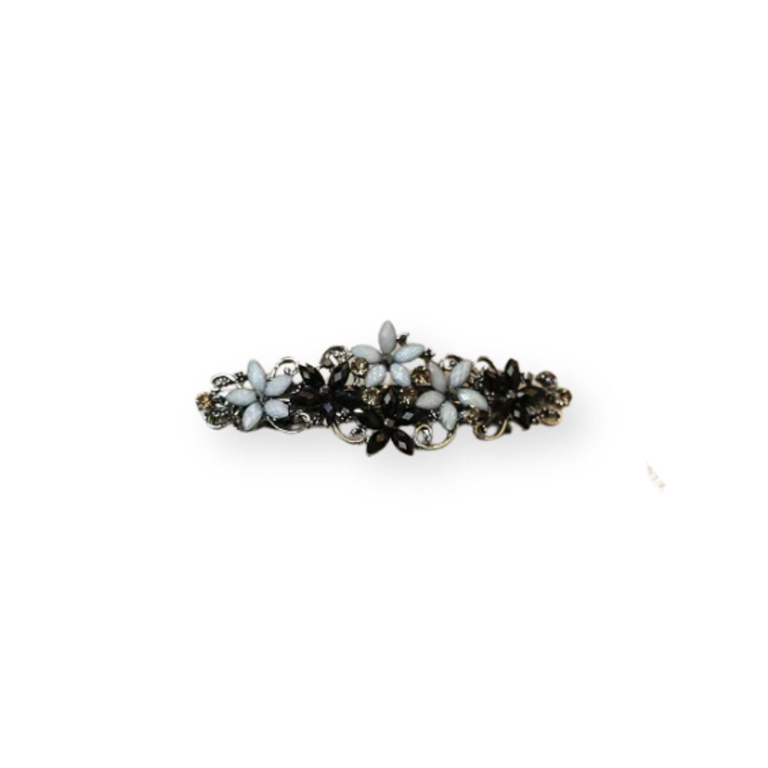 Barrette cheveux orné de fleurs en cristal Noir-Gris - Chic & Coquette