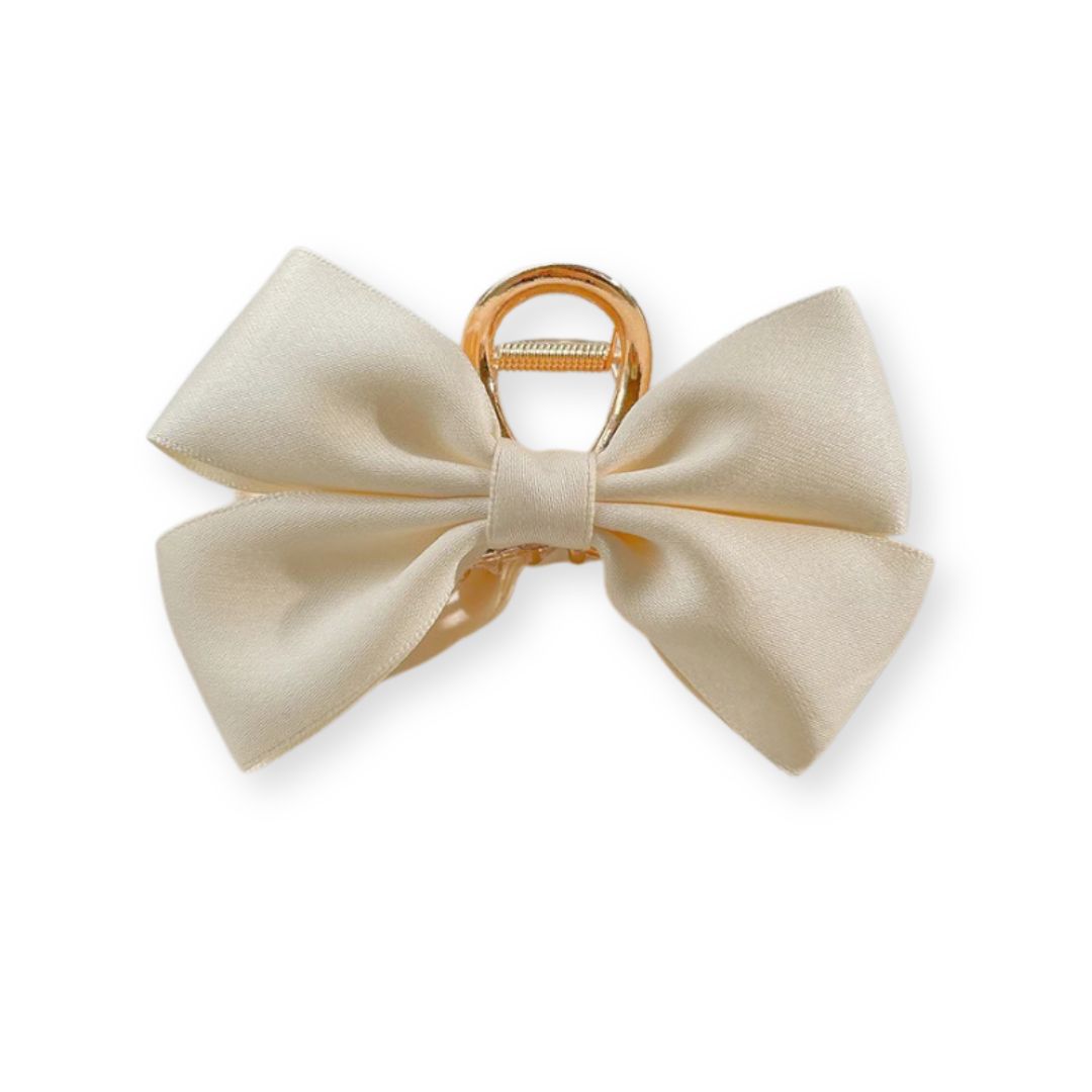 Barrette cheveux grand nœud papillon en soie 12 cm Blanc - Chic & Coquette