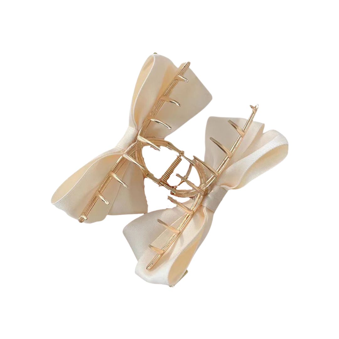 Barrette cheveux grand nœud papillon en soie 12 cm Kaki - Chic & Coquette