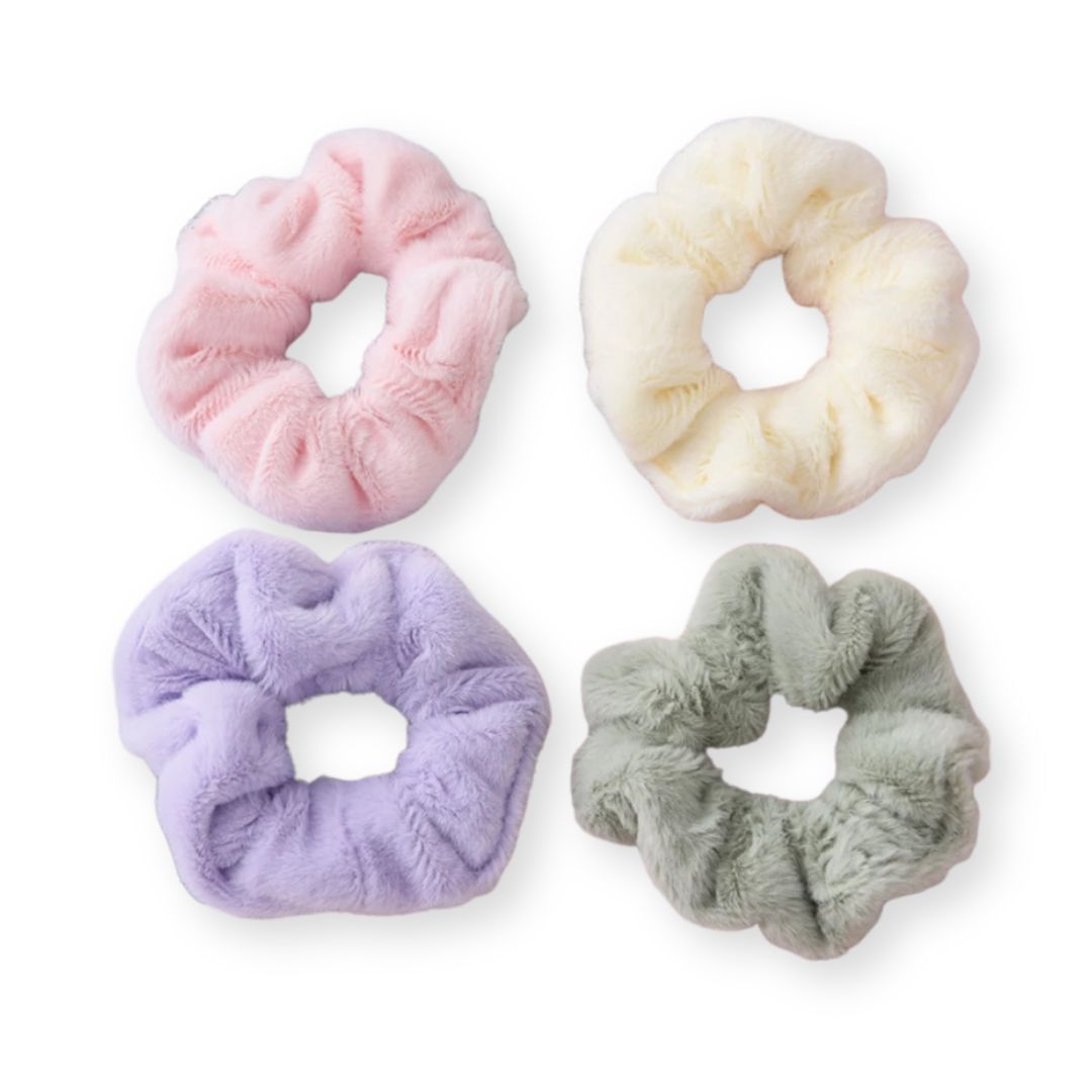 4 chouchous cheveux en polaire douce de différentes couleurs