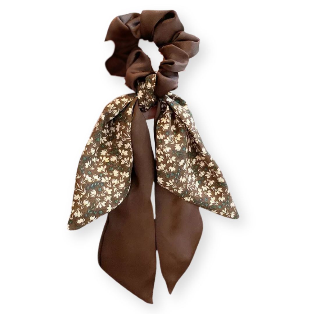 Chouchou nœud papillon bicolore à motif imprimé Marron - Chic & Coquette