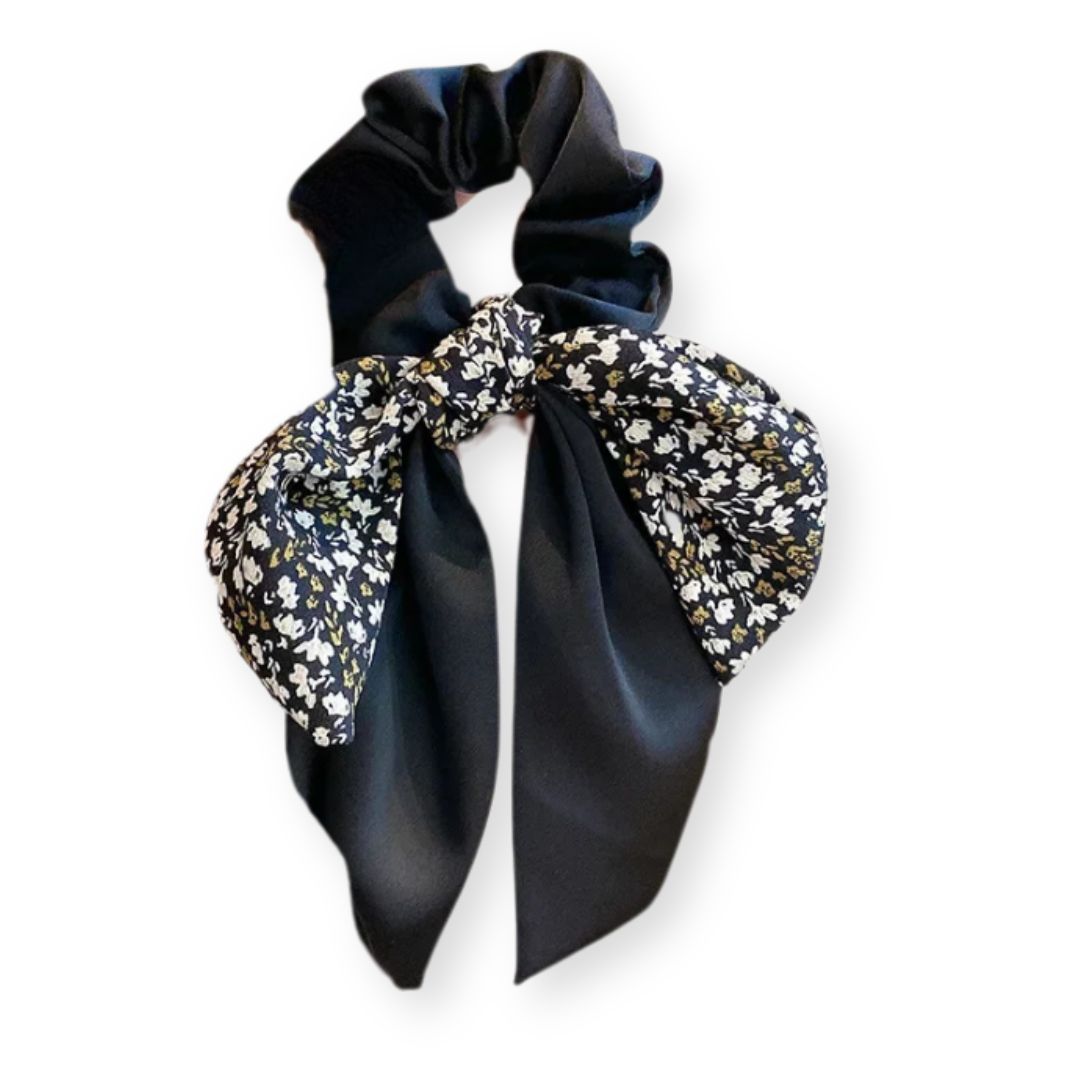 Chouchou nœud papillon bicolore à motif imprimé Noir - Chic & Coquette