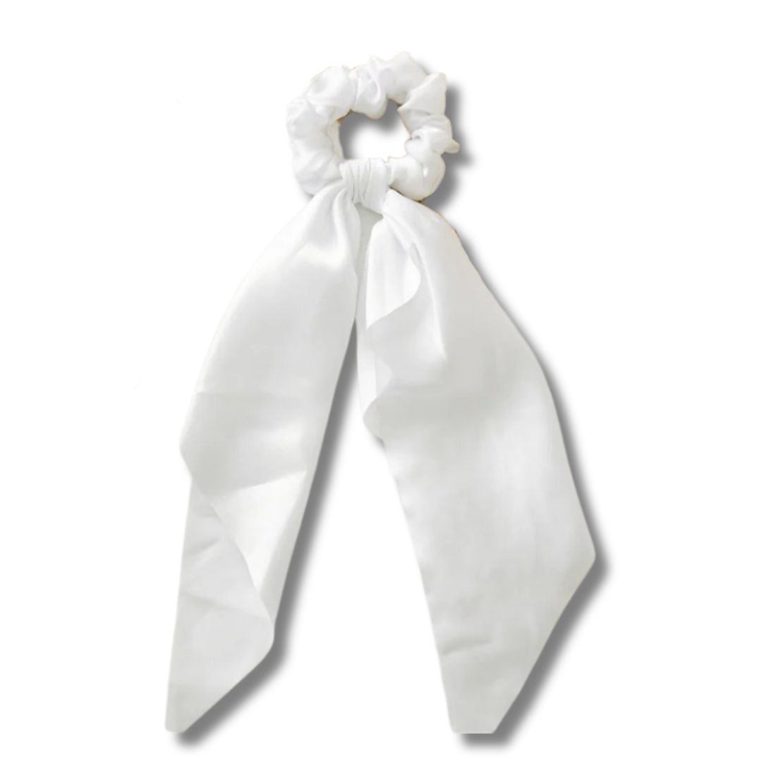 Chouchou en satin avec noeud ruban foulard Blanc - Chic & Coquette