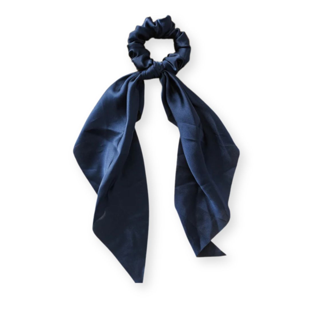 Chouchou en satin avec noeud ruban foulard Bleu - Chic & Coquette