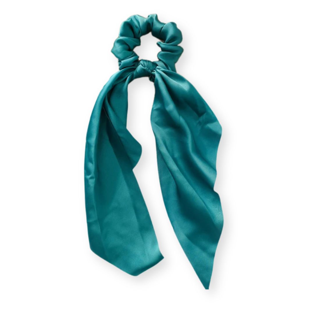 Chouchou en satin avec noeud ruban foulard Bleu-Vert - Chic & Coquette