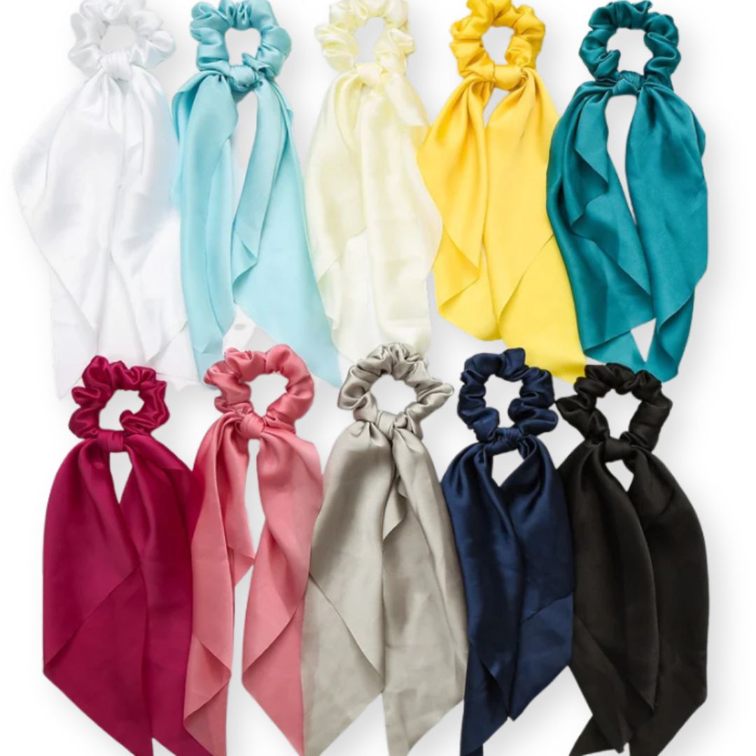 Chouchou en satin avec noeud ruban foulard Vert-bleu - Chic & Coquette