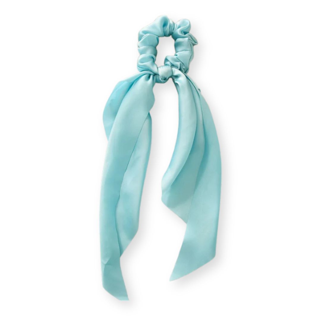 Chouchou en satin avec noeud ruban foulard Cyan - Chic & Coquette