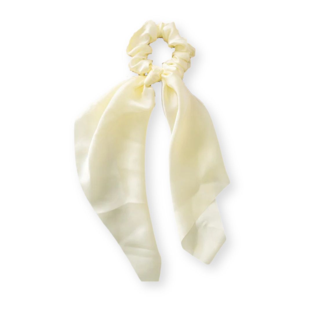 Chouchou noeud foulard en satin couleur ivoire - Chic & Coquette