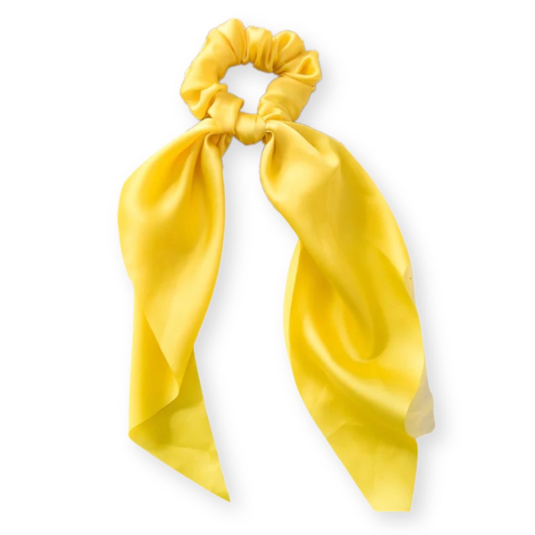 Chouchou en satin avec noeud ruban foulard Jaune - Chic & Coquette