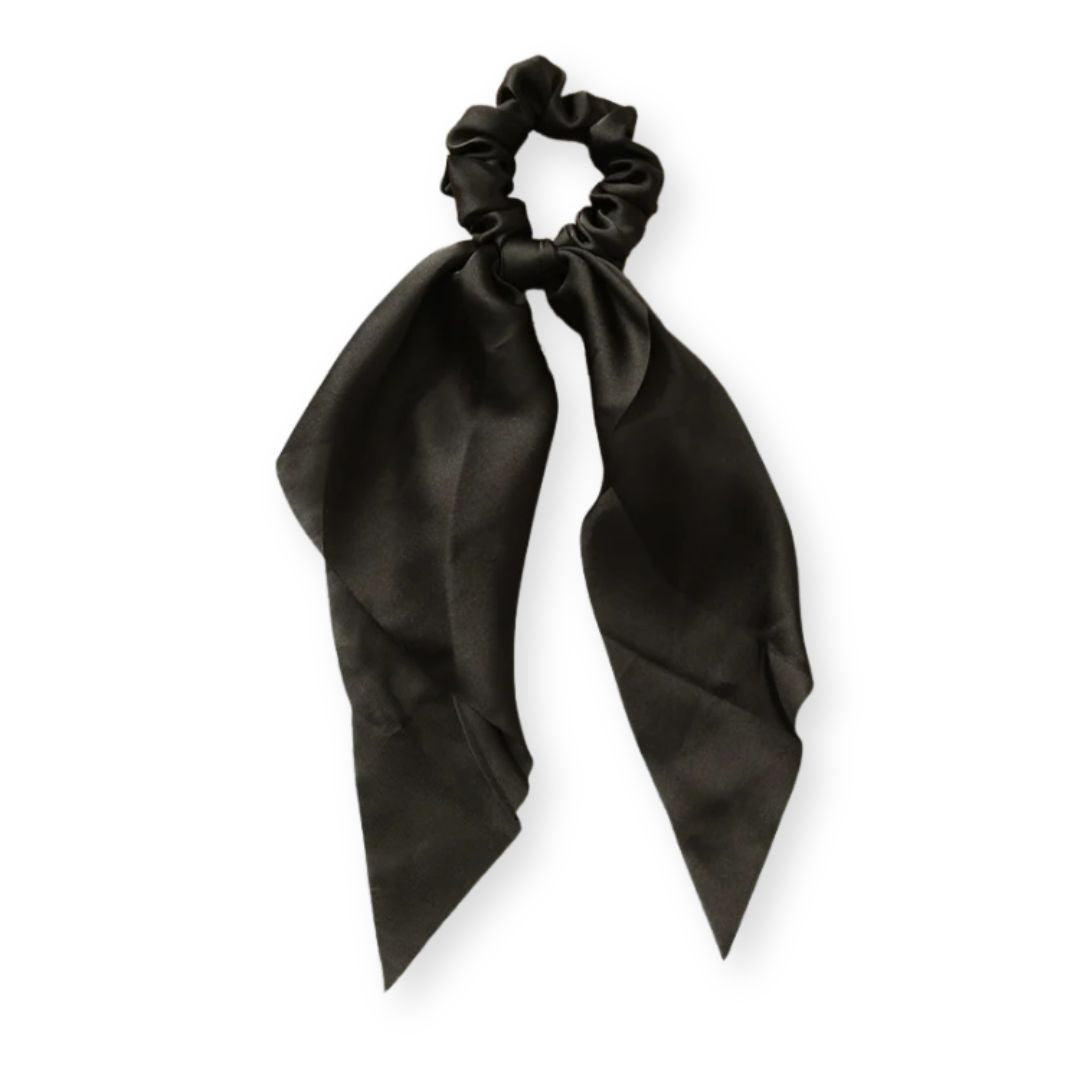Chouchou en satin avec noeud ruban foulard Noir - Chic & Coquette