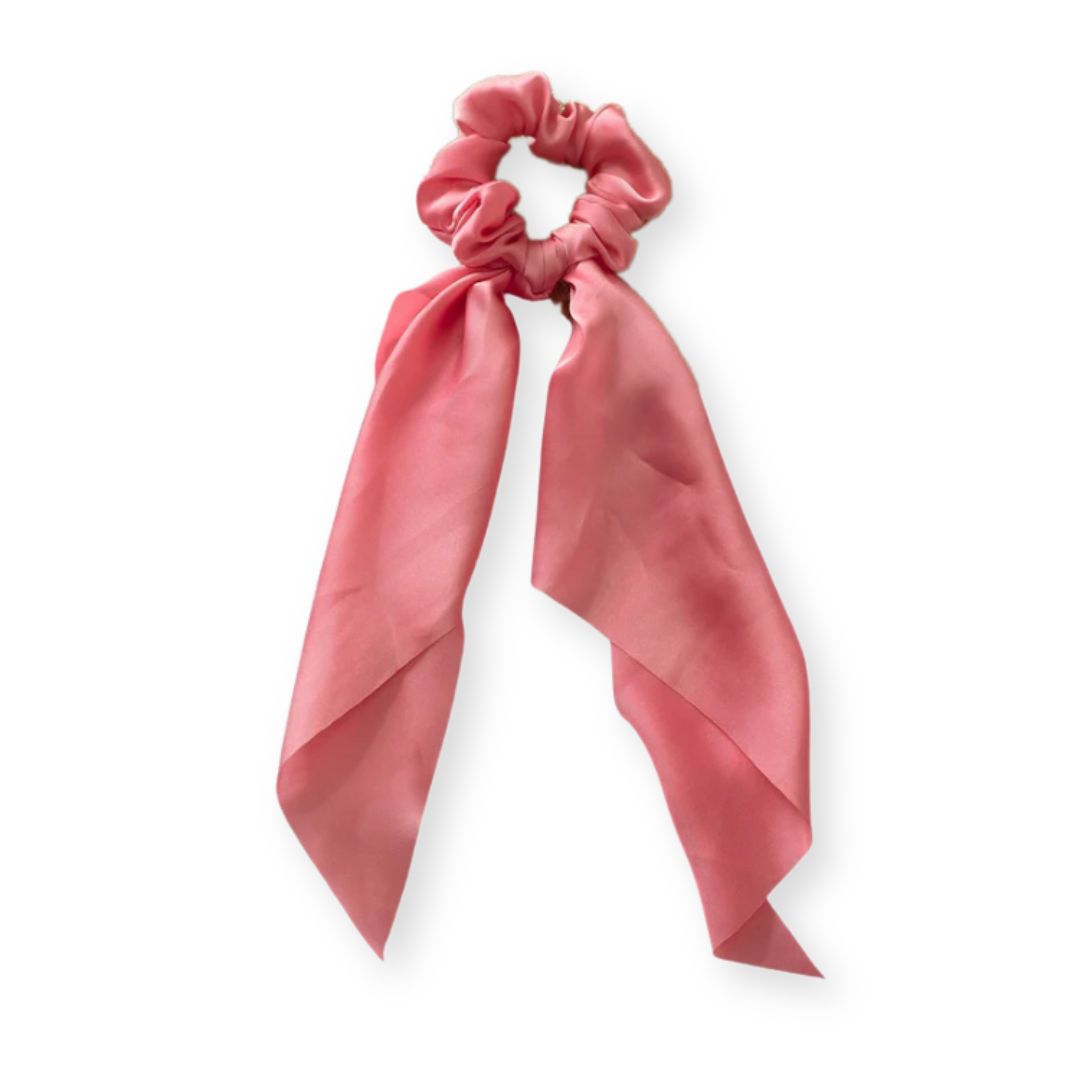 Chouchou en satin avec noeud ruban foulard Rose - Chic & Coquette