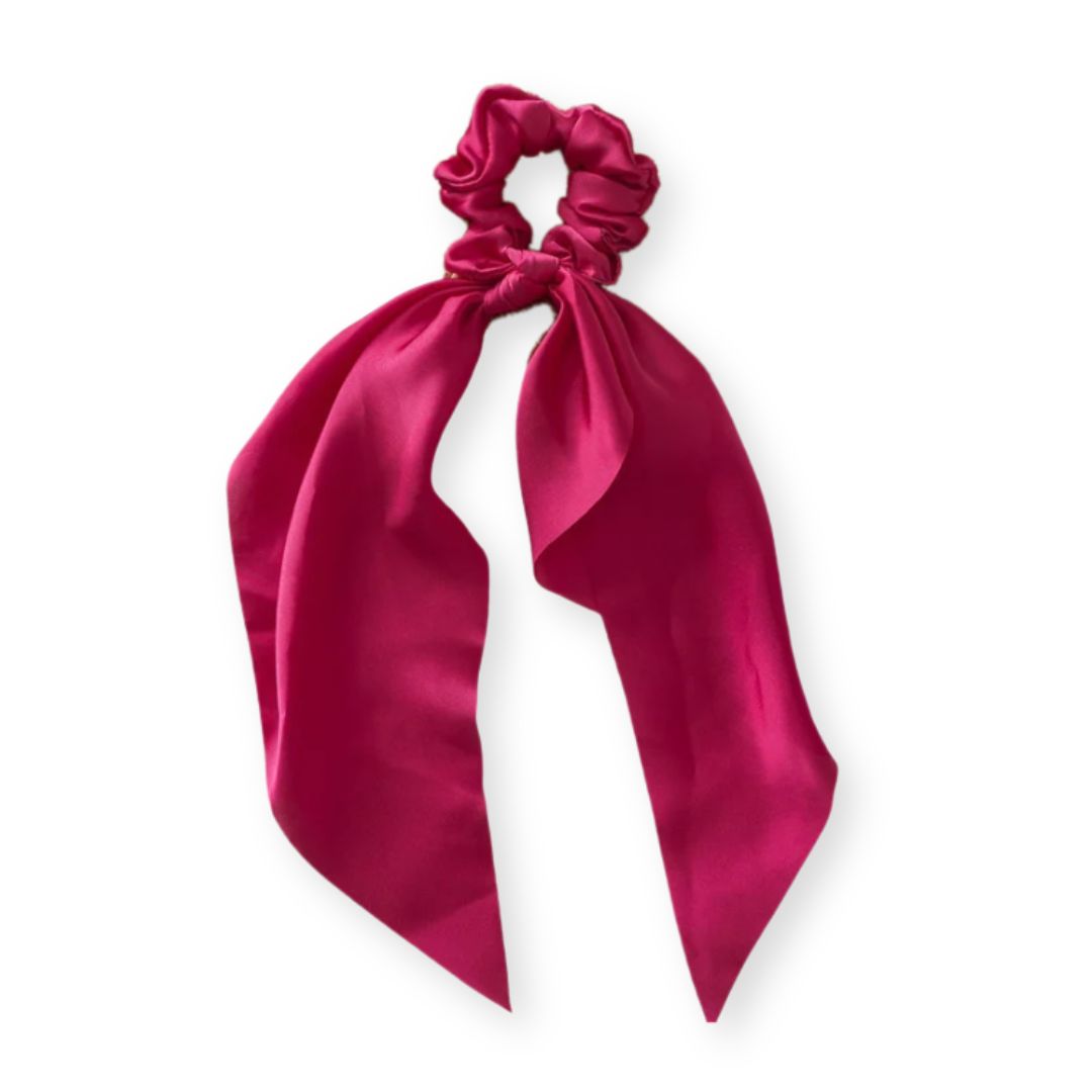 Chouchou en satin avec noeud ruban foulard Rouge - Chic & Coquette