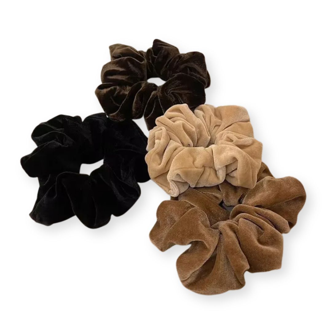4 chouchous en velours doux et moelleux de différentes couleurs - Chic & Coquette