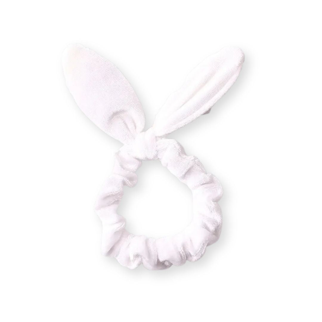 Chouchou en velours avec noeud d'oreilles de lapin blanc - Chic & Coquette