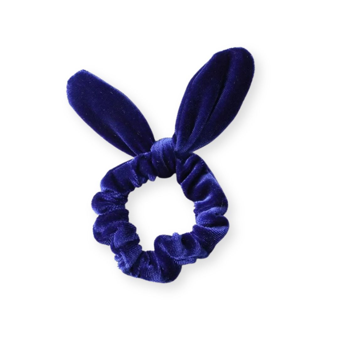 Chouchou en velours avec noeud d'oreilles de lapin Bleu - Chic & Coquette