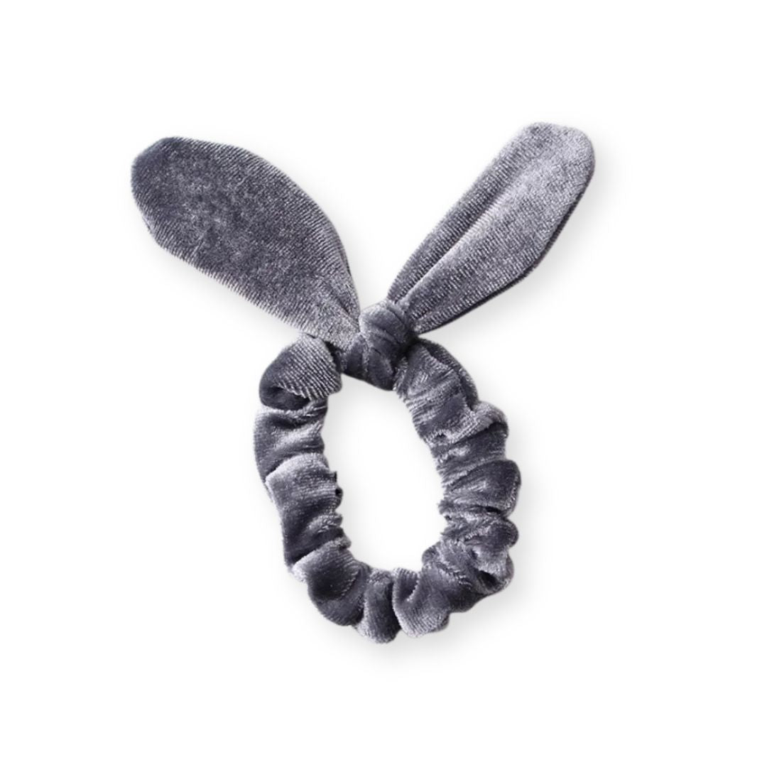 Chouchou en velours avec noeud d'oreilles de lapin Gris - Chic & Coquette