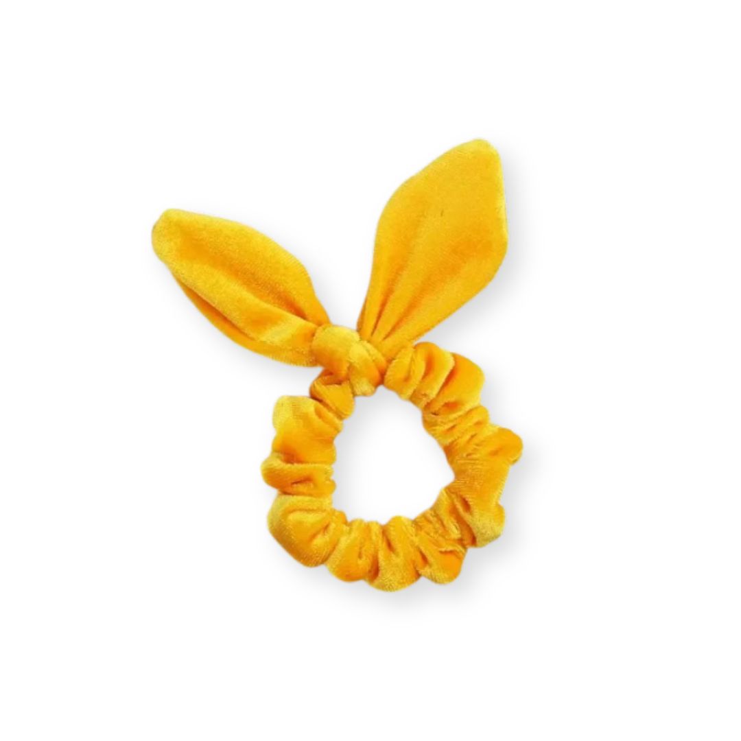 Chouchou en velours avec noeud d'oreilles de lapin Jaune - Chic & Coquette