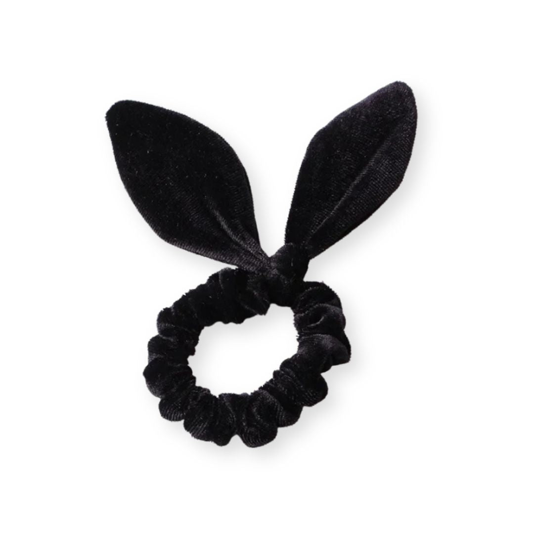Chouchou en velours avec noeud d'oreilles de lapin Noir - Chic & Coquette