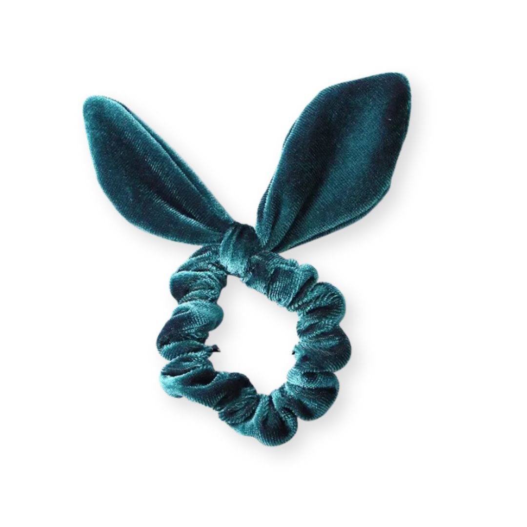Chouchou en velours avec noeud d'oreilles de lapin Vert bleu - Chic & Coquette