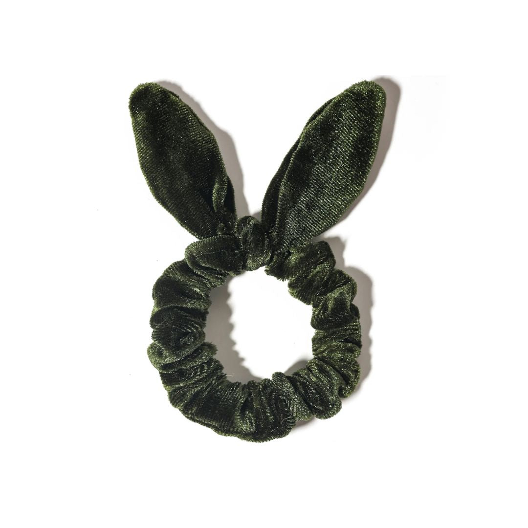 Chouchou en velours avec noeud d'oreilles de lapin Vert émeraude - Chic & Coquette