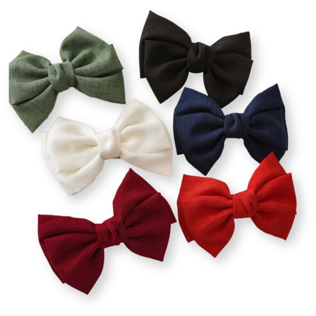 Barrette cheveux avec grand noeud papillon XXL en lin Noir - Chic & Coquette
