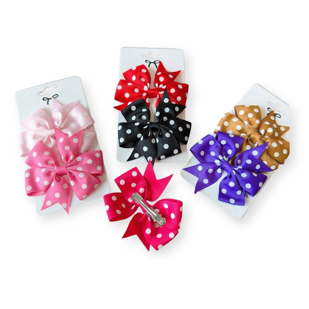 Lot 2 barrettes bébé fille à nœuds imprimés pois blancs – âge 1-3 ans Rose fuchsia - Chic & Coquette