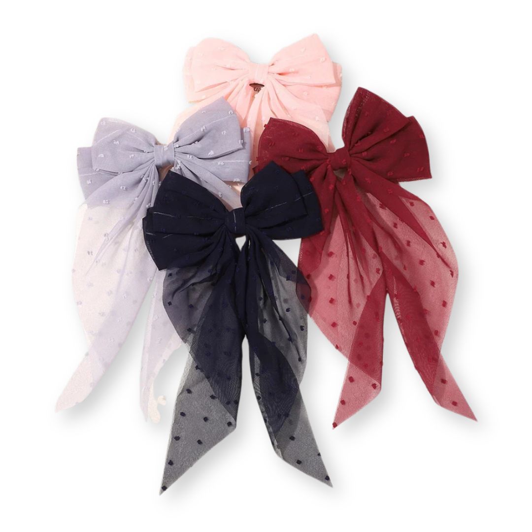 Barrette cheveux grand nœud en tulle plumetis Rouge - Chic & Coquette