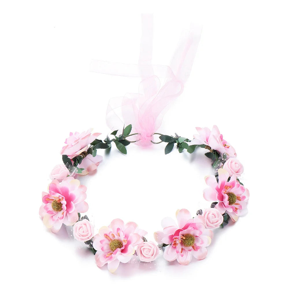 couronne de fleurs bohémya rose