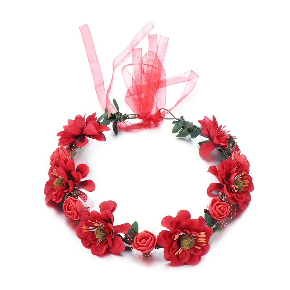 couronne de fleurs bohémya rouge