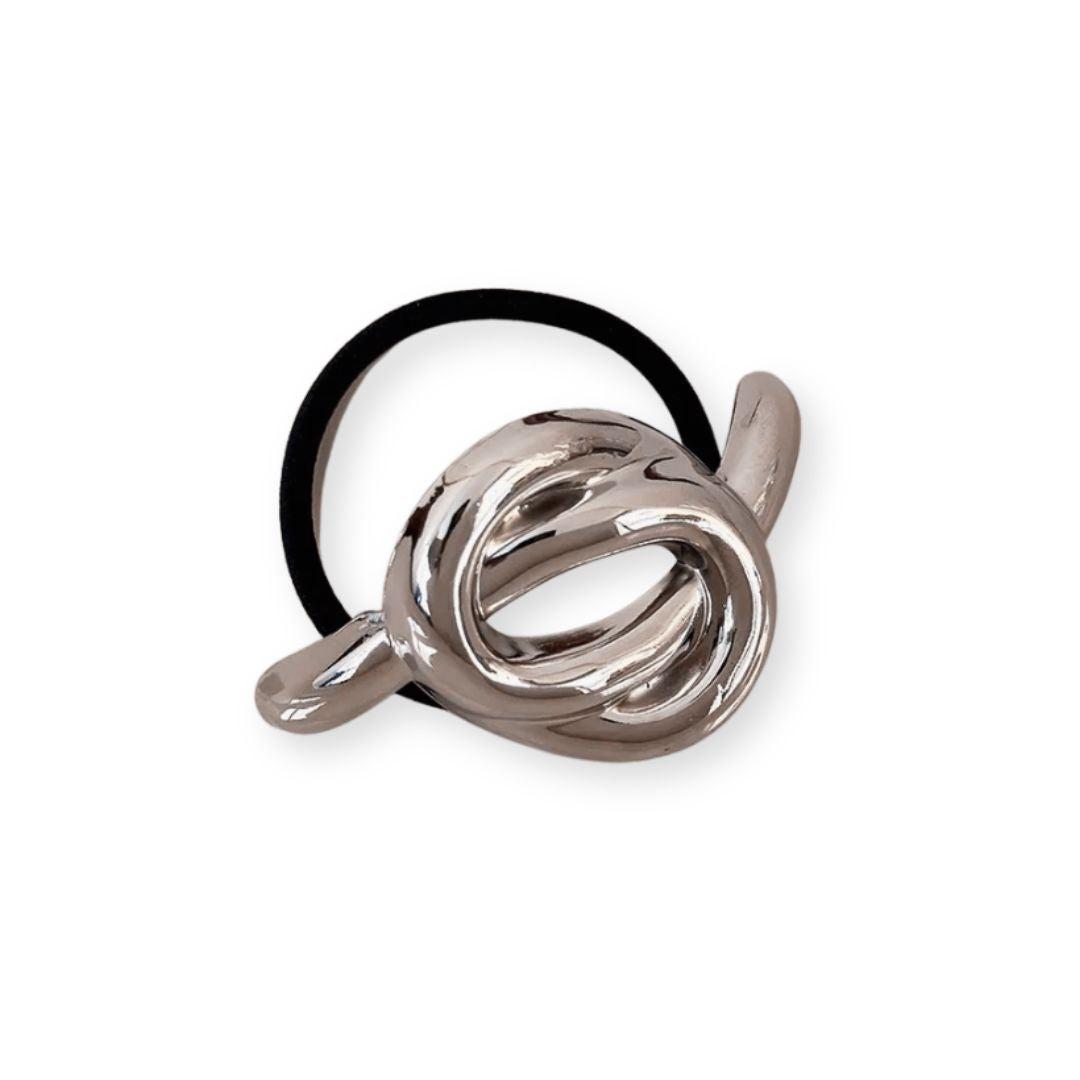 Élastique à cheveux avec noeud spirale en métal - Version argenté - Chic & Coquette