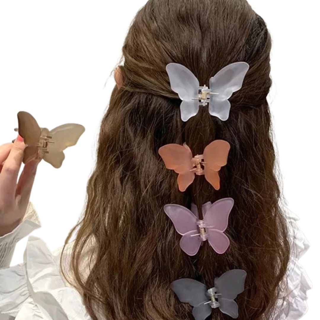 Pince à cheveux papillon transparent et mat – Couleur unie Rose - Chic & Coquette