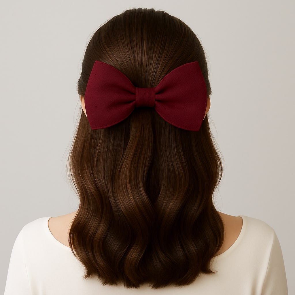Barrette cheveux avec grand noeud papillon XXL en lin Bordeaux - Chic & Coquette