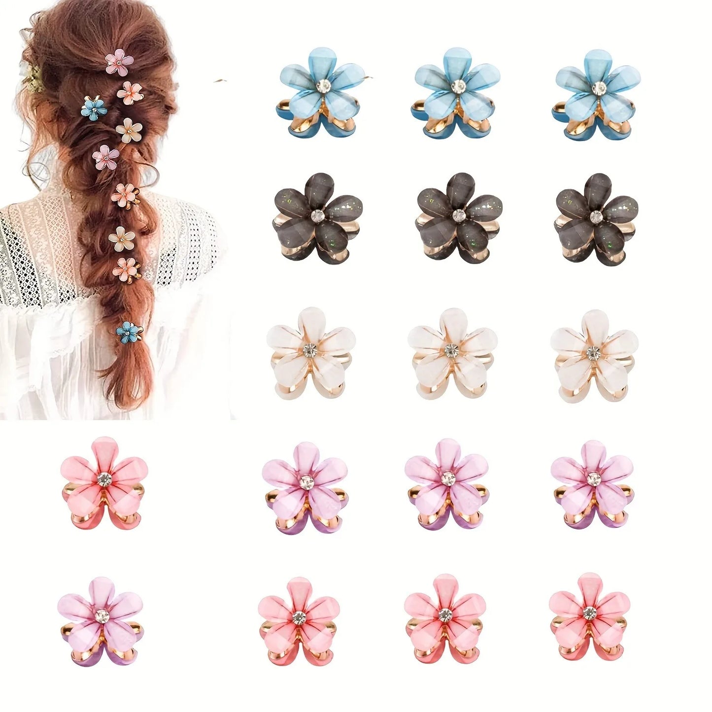 Petites pinces à cheveux fleurs perles colorées – Lot de 3 ou 6 Blanc - Chic & Coquette