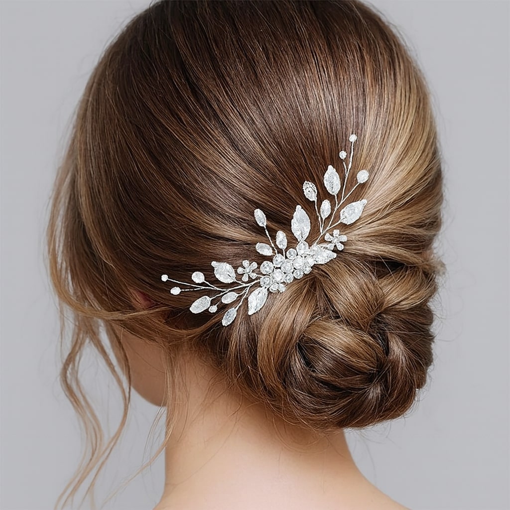 Peigne cheveux mariage élégant avec perles, strass & cristaux 2 - Chic & Coquette