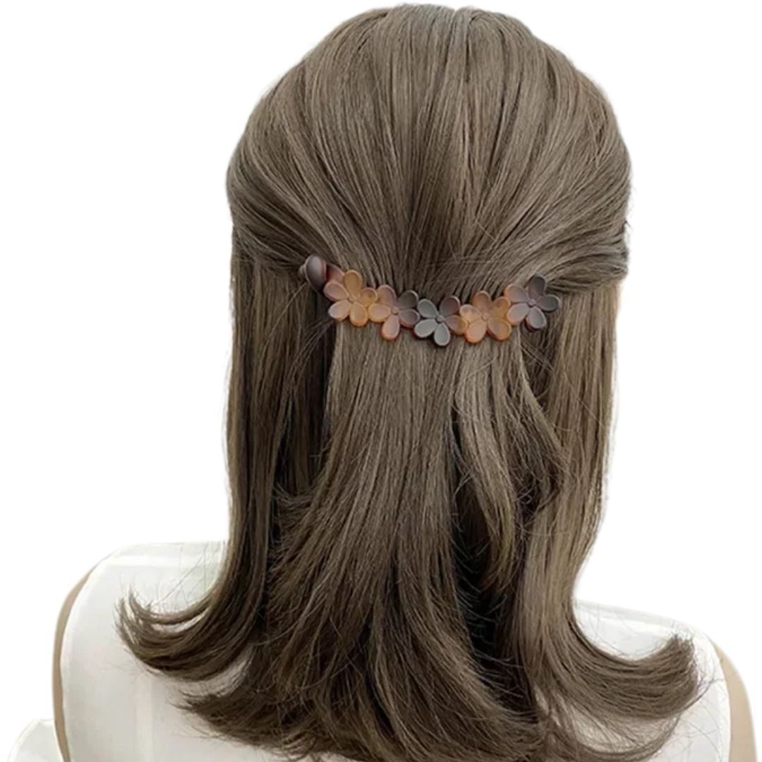 Pince à cheveux banane ornée de fleurs en plastique Léopard - Chic & Coquette
