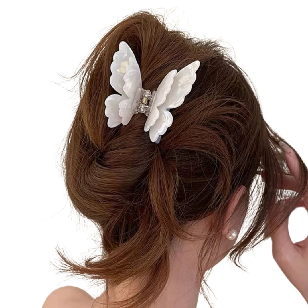 Pince à cheveux papillon en acétate nacré Crème - Chic & Coquette