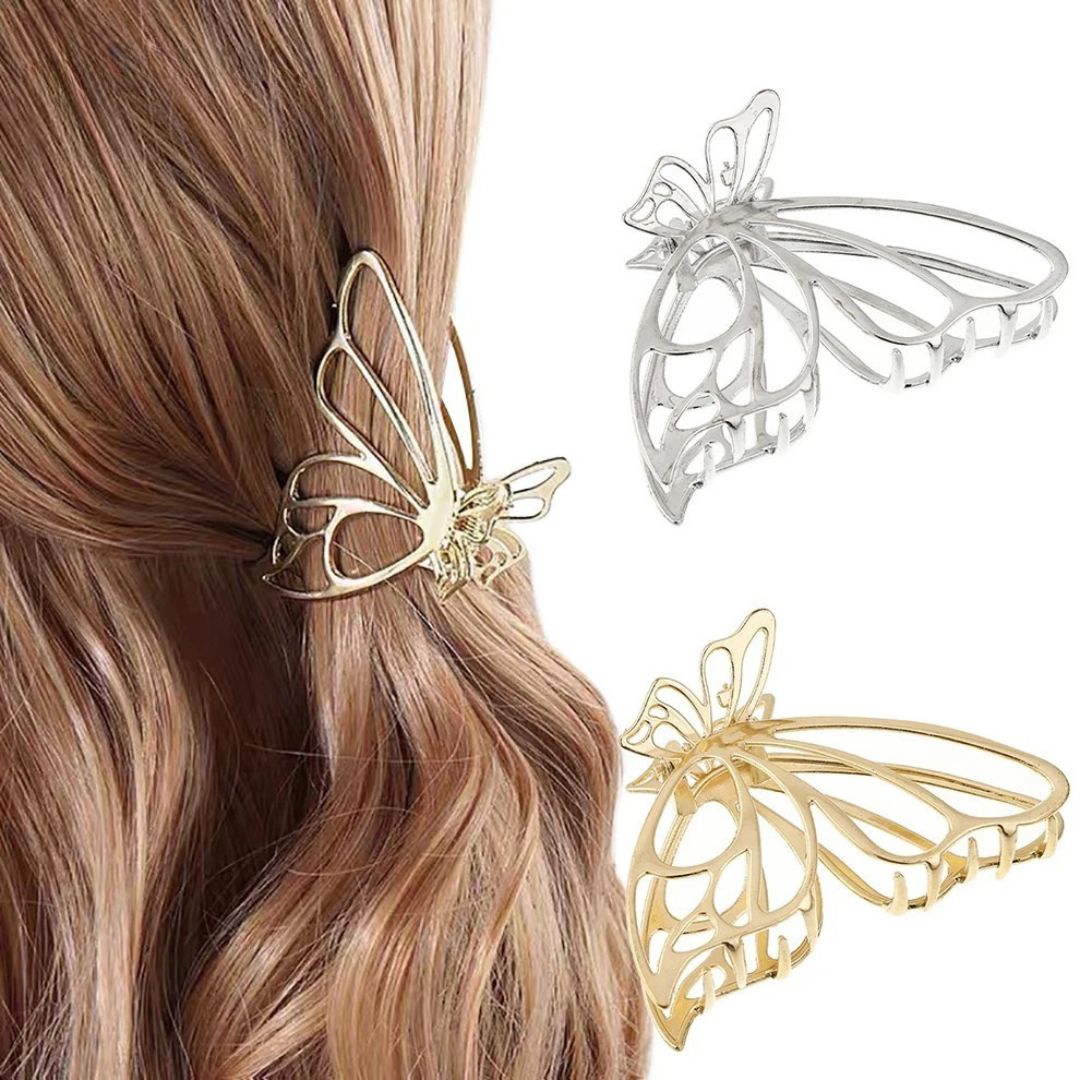 Pince à cheveux papillon ajourée en métal – Coloris argent ou doré Argent - Chic & Coquette