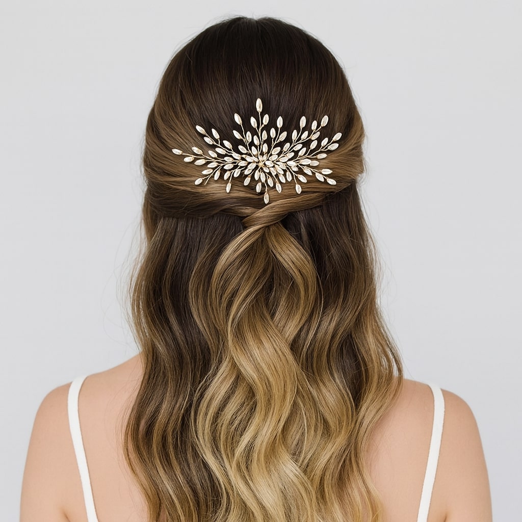Peigne cheveux mariage élégant avec perles, strass & cristaux 3 - Chic & Coquette