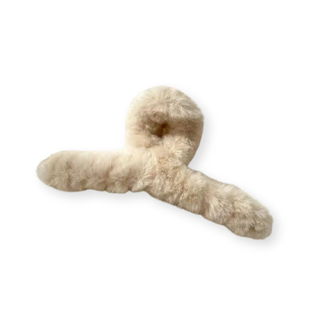 Grande pince à cheveux crabe en peluche 14 cm – Extra large Blanc - Chic & Coquette
