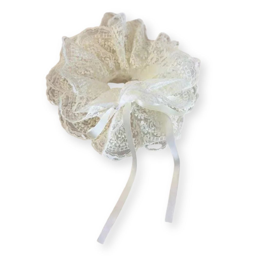 Gros chouchou satiné fil de soie Blanc - Chic & Coquette