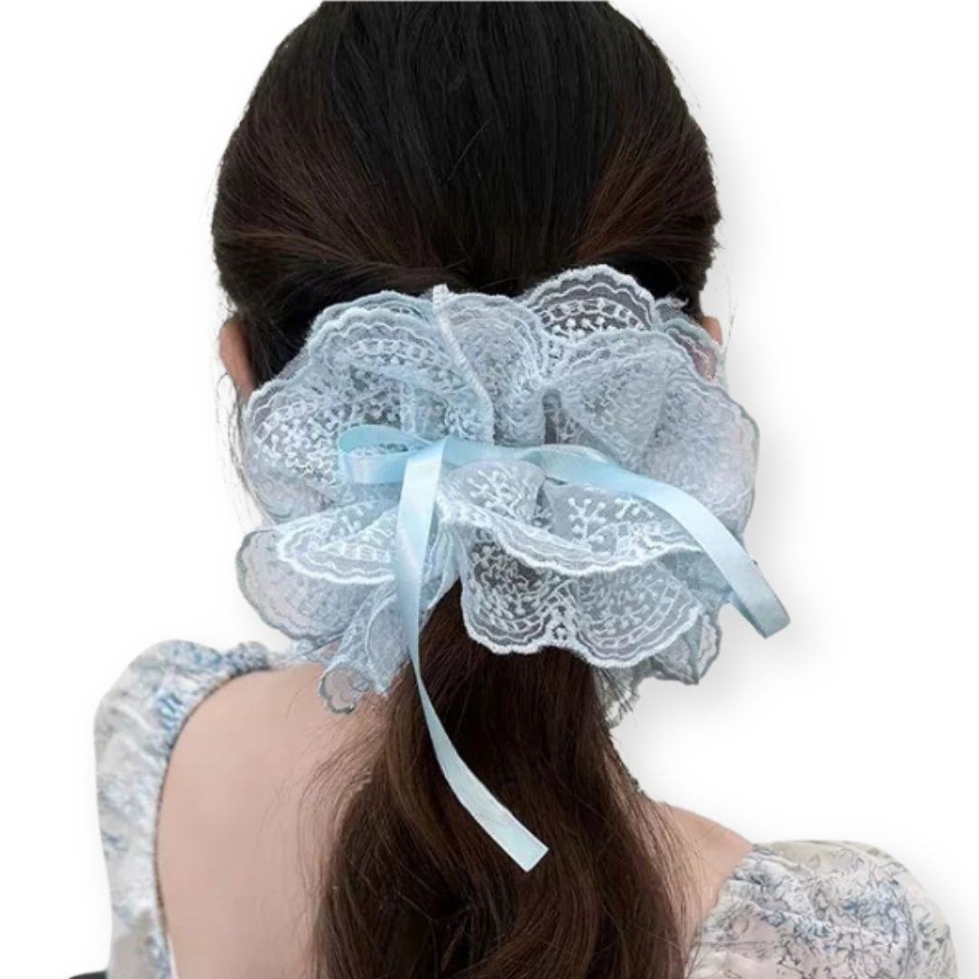 Gros chouchou satiné fil de soie Bleu - Chic & Coquette